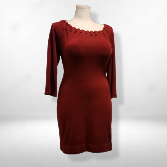 connected apparel Dresses & Skirts - Connected Apparel Burgundy Long Sleeve SweaterDress Madmen Vibes